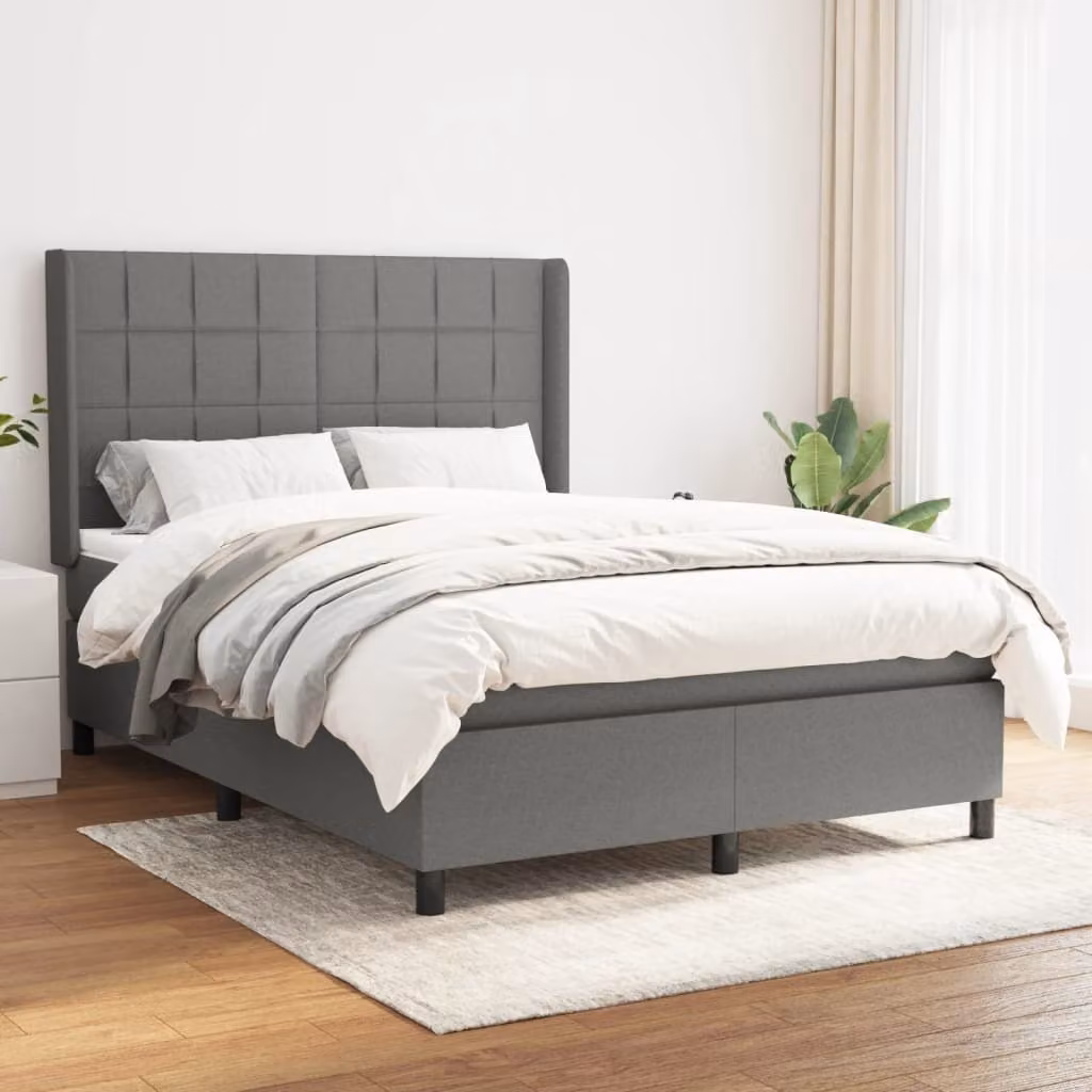 The Living Store Letto a molle con materasso grigio scuro 140x200 cm in tessuto