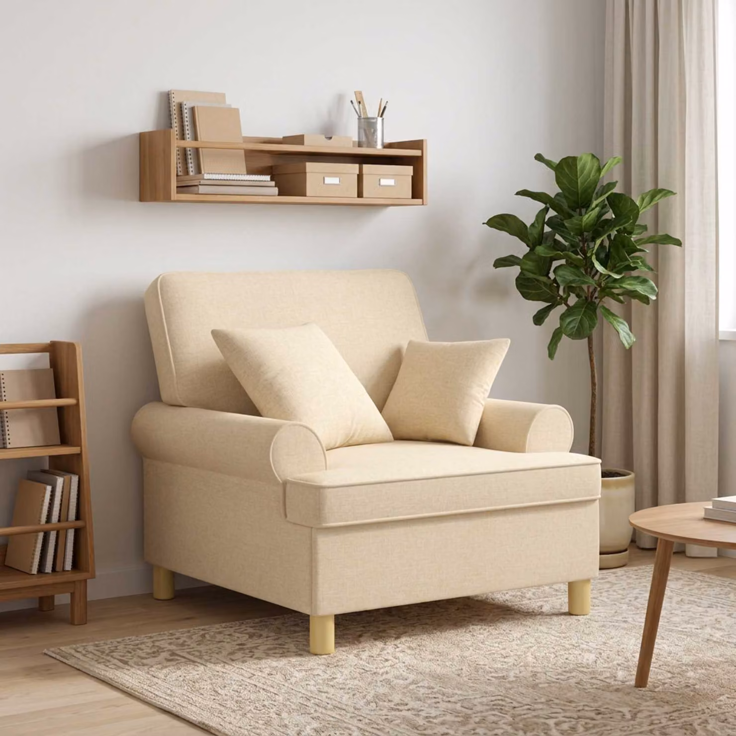 Poltrona XL vidaXL beige con cuscini in tessuto e imbottitura in schiuma