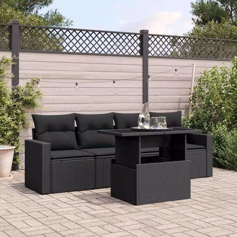 vidaXL Set Divani da Giardino 5 Pezzi Moderno con Cuscini e Tavolino Nero