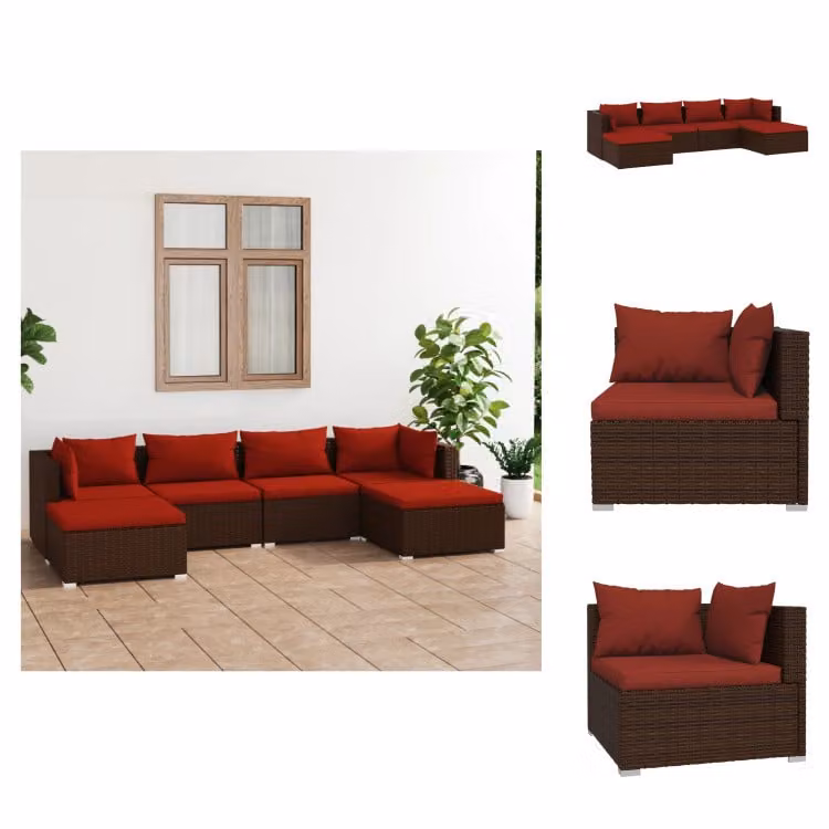 vidaXL Set di 6 pezzi da giardino con cuscini in rattan marrone - Set di mobili da giardino