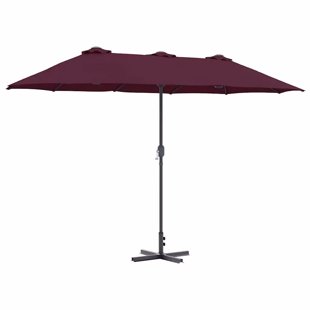 Ombrellone da giardino e spiaggia rosso bordeaux in poliestere con struttura in alluminio L: 370 cm, P: 197 cm, H: 239 cm – 2