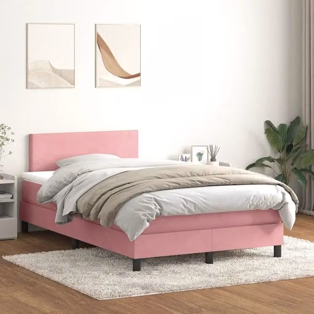 Letto con Giroletto a Molle e Materasso Ibrido vidaXL in Velluto Rosa e Bianco L/P/H: 223 x 120 x 88 cm