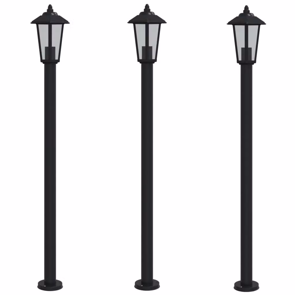 Lampade da Terra per Esterni 3 pz Nere 120 cm in Acciaio Inox