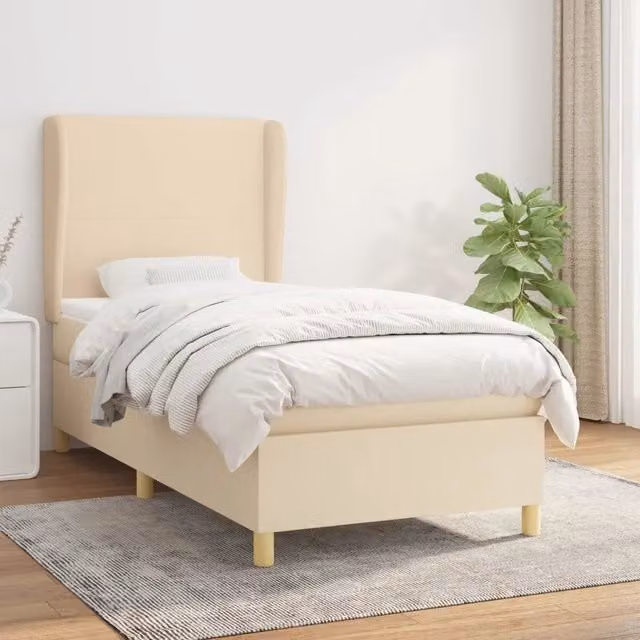 Letto ibrido con giroletto a molle e materasso vidaXL in tessuto beige e bianco L/P/H: 200 x 90 x 128 cm