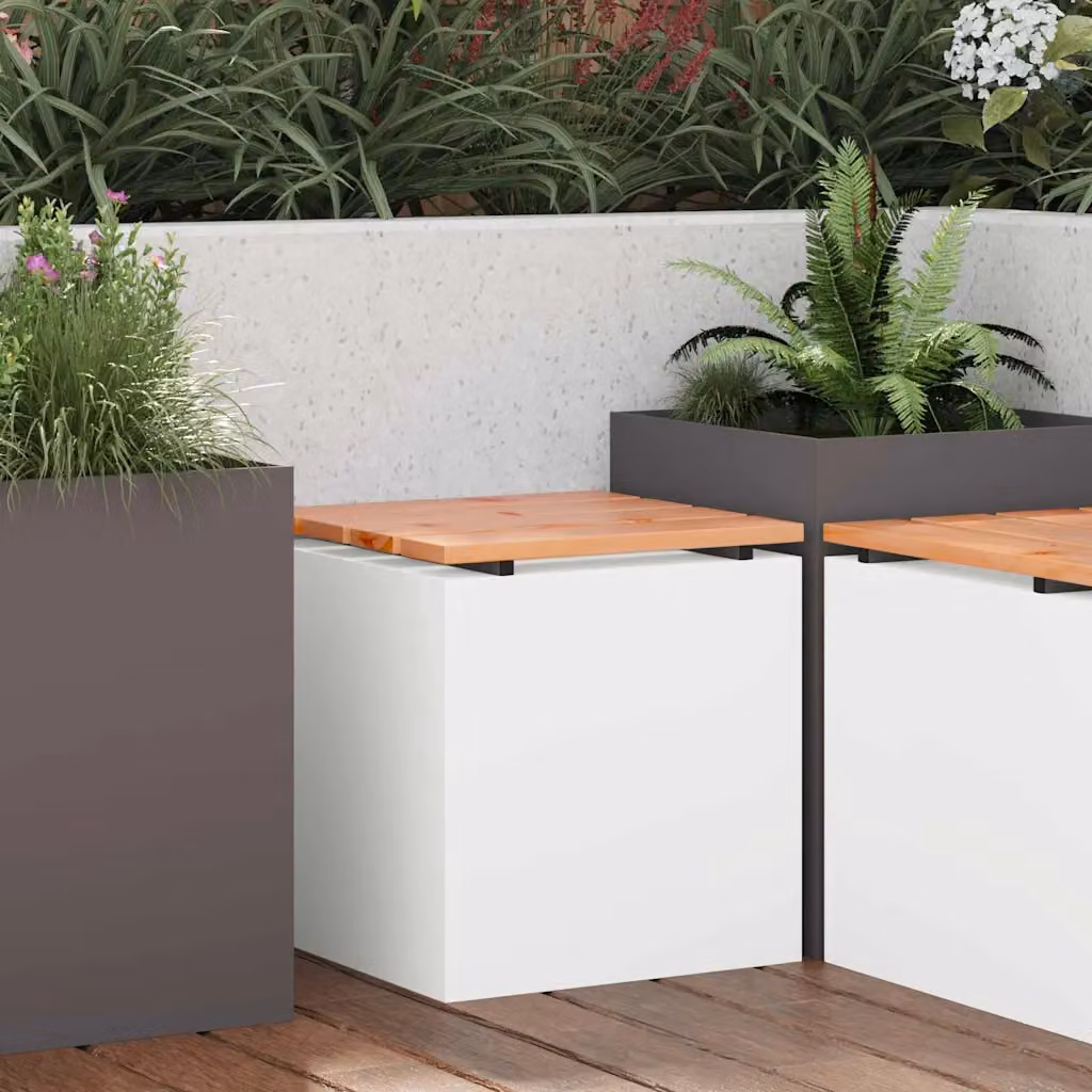 Panchina da giardino moderna vidaXL in acciaio e legno bianco L/P/H: 40 x 40 x 43 cm