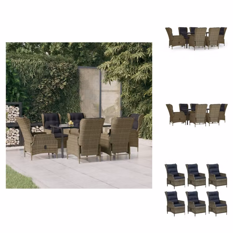 vidaXL set da pranzo da giardino 7 pezzi in poly rattan marrone - Set di mobili da giardino