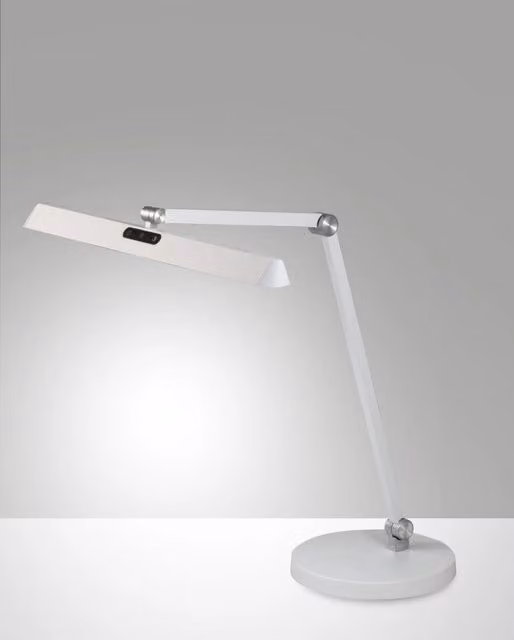 Lampada da Tavolo LED Beba Fabas Bianca, 12W, Tecnologia CCT Regolabile, Dimmerabile a Tatto, Struttura in Alluminio e Metacrilato