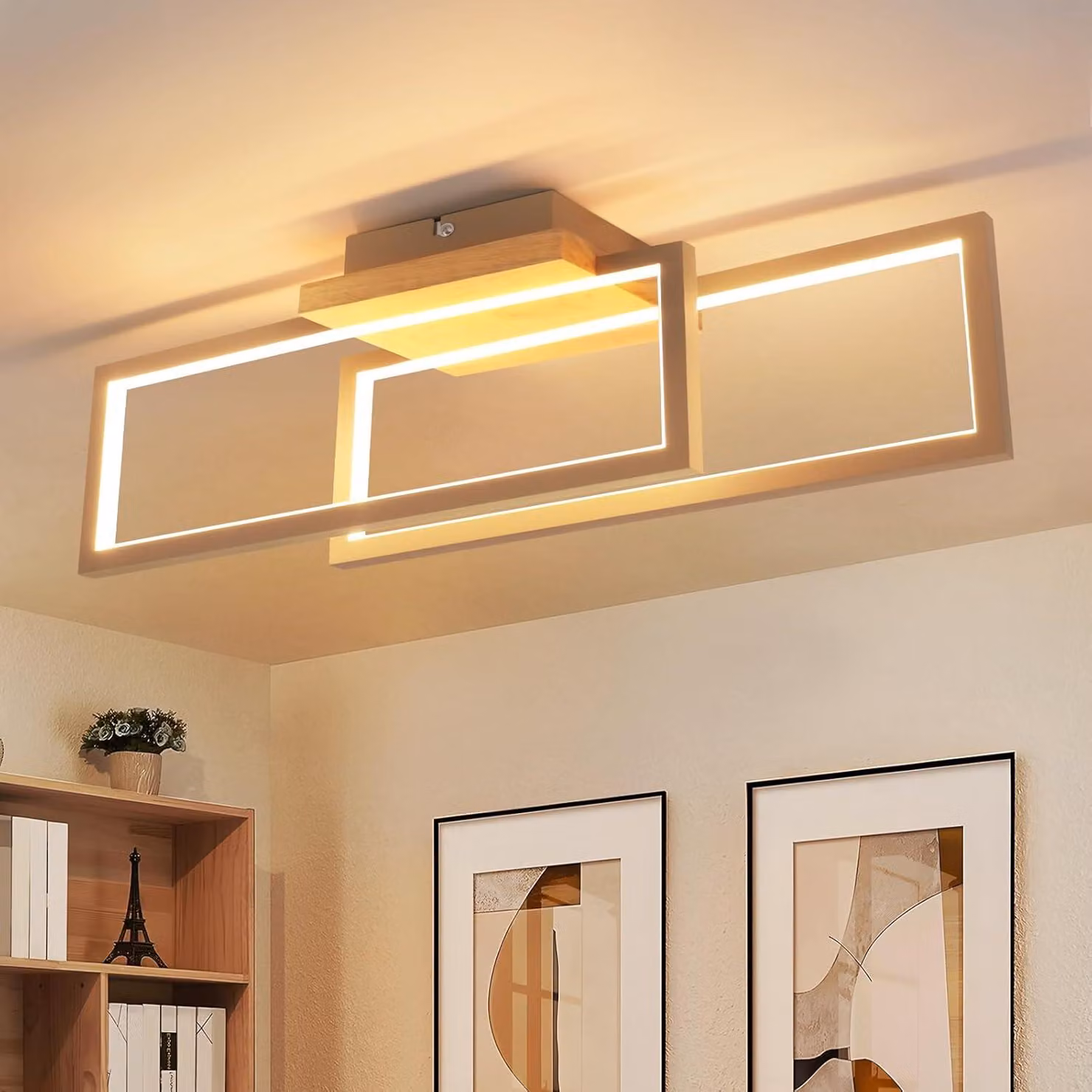 ZMH Lampada da soffitto a LED in legno Lampada da soffitto 24W Lampada da cucina Lampada da soggiorno Lampada da parete Corridoio Rettangolare per cucina Soggiorno Scale Lampada Bianco caldo 3000K 48cm