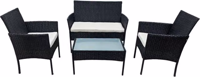 Set di mobili da giardino CORFOU in resina intrecciata nera - 4 posti - cuscini beige