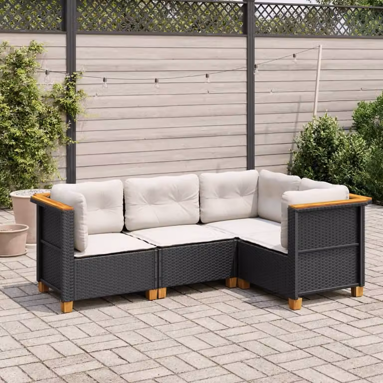 Maison Exclusive - Set divani da giardino 4 pezzi con cuscini in polyrattan nero