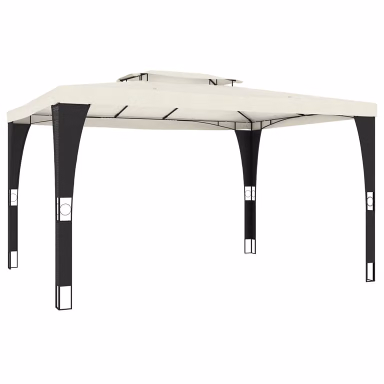 Gazebo con Tetto Doppio Crema 3,98x2,98 m in Acciaio