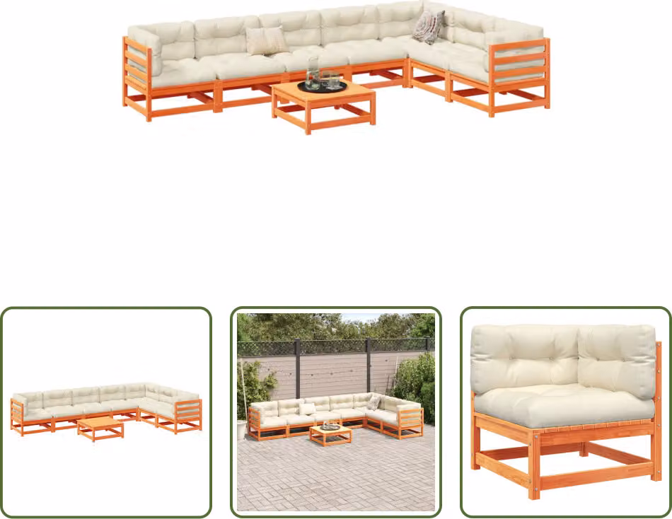 The Living Store Set di divani da giardino 8 pezzi con cuscini Legno di pino marrone Wax