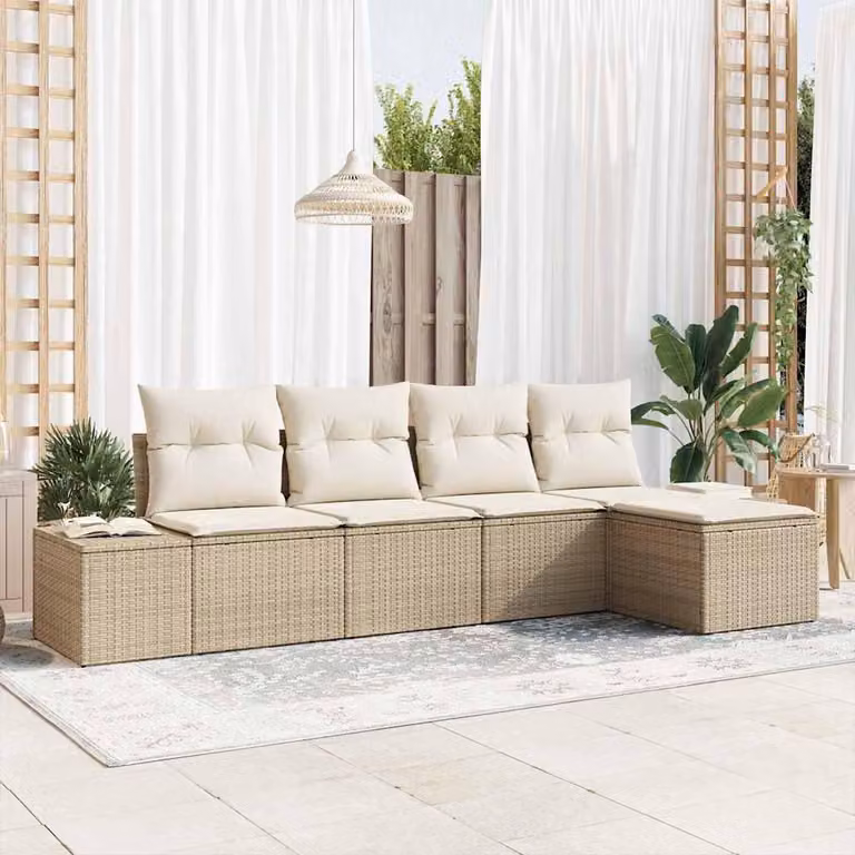 Maison Exclusive - Set Divano da Giardino 5 pcs Beige e Crema polyrattan