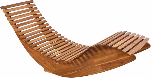 Lettino prendisole a dondolo BELIANI in legno di acacia color marrone con design ergonomico curvo per giardino e terrazza L: 120 cm, P: 60 cm, H: 90 cm