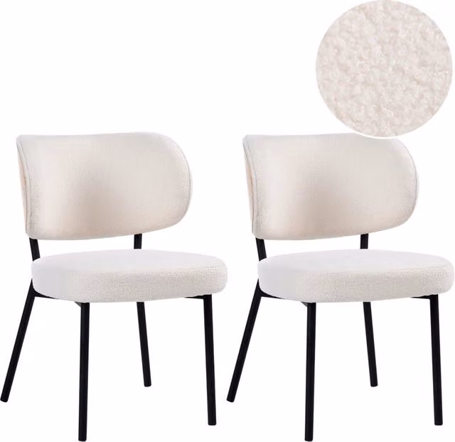 Set di 2 sedie da pranzo in ecopelle bianco sporco con gambe in ferro nero, senza braccioli con coprigambe design moderno minimalista sala da pranzo