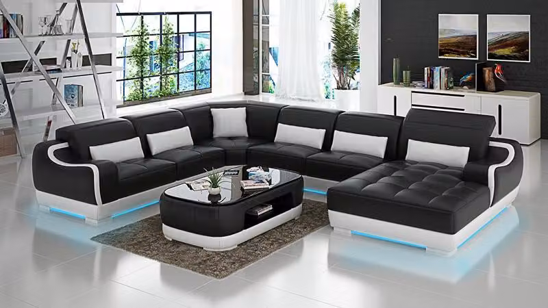 Wohnlandschaft Ledersofa Couch Design Garnitur Modern Ecke Sofa U-Form + USB