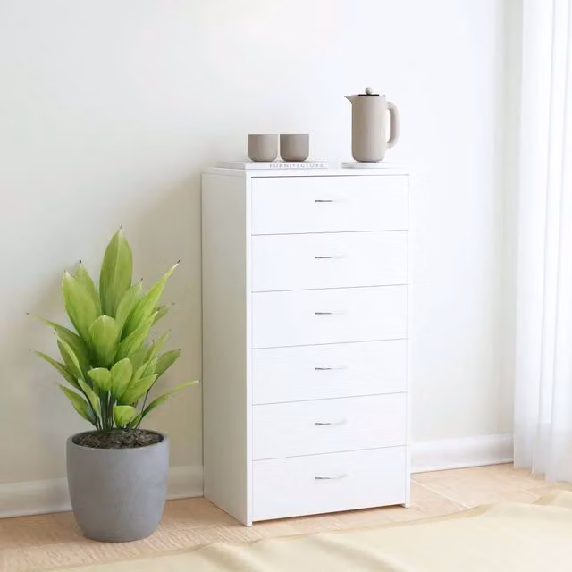 Credenza con 6 cassetti Design Mania bianca in legno multistrato per cucina o soggiorno L: 50 cm, P: 34 cm, H: 96 cm