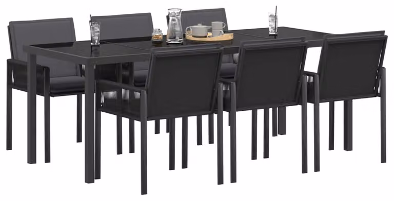 Set da pranzo per esterno, 19 pezzi, in rattan sintetico nero
