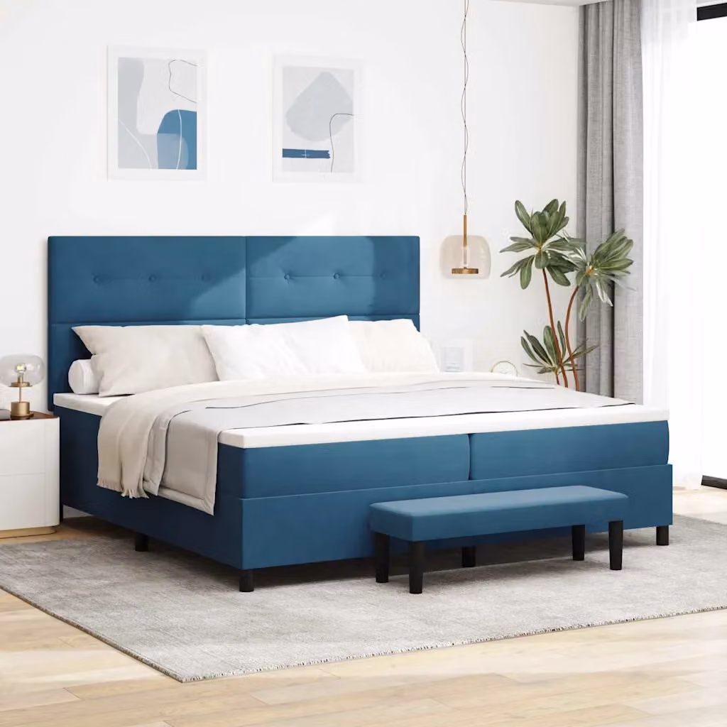 Letto contenitore vidaXL con testiera in velluto blu, L/P/H: 200 x 200 x 128 cm – 1