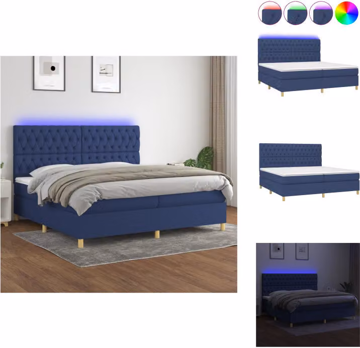 vidaXL Letto a molle con materasso e tessuto LED blu 200x200 cm - Letti e strutture letto