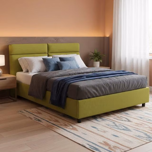 Letto Matrimoniale Annus DMORA con Materasso Incluso, Made in Italy, Verde, L: 160 cm, P: 200 cm, H: 180 cm