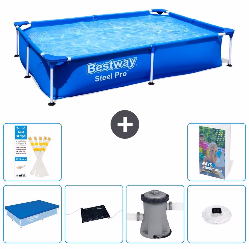 Bestway Steel Pro, piscina rettangolare - 221x150x43 cm - composta da 5 parti, modello S154