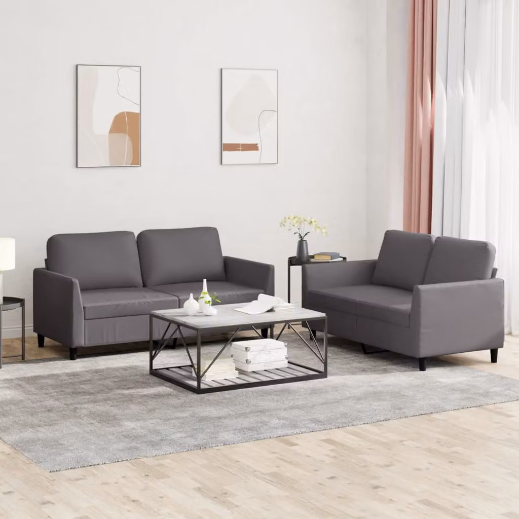 Set di 2 Divani vidaXL in Similpelle Grigio con Cuscini per Soggiorno Moderno – 1