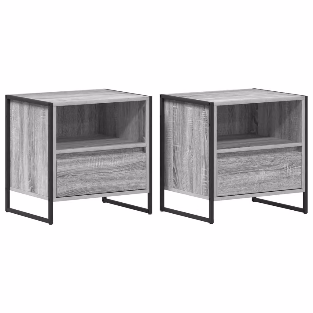 Set di 2 comodini con cassetto vidaXL in stile industrial, colore grigio, L 50 x P 39,5 x H 50 cm – 2