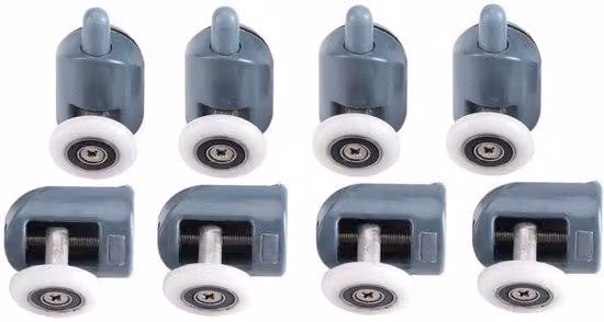 Rotelle di ricambio per porte del bagno - Antiscivolo - Supporti in vetro - Utilizzabili in modo universale - 4 rotelle - Rotelle scorrevoli - Basso livello di rumore
