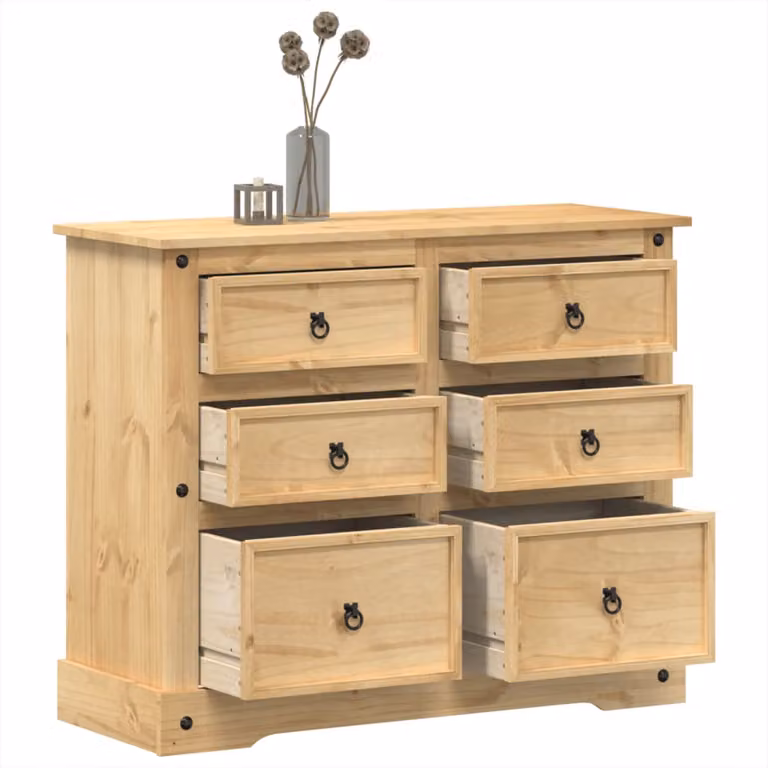 Cassettiera Corona vidaXL in legno massello di pino cerato, marrone e beige, L 110 x P 43 x H 91 cm