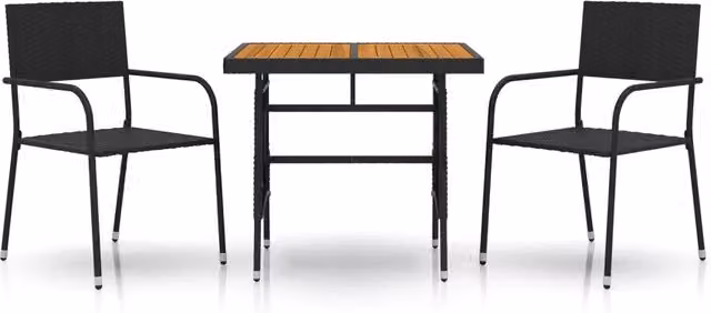 Set da Pranzo da Giardino 3 pz | Set Salotto da Giardino in Polyrattan Nero