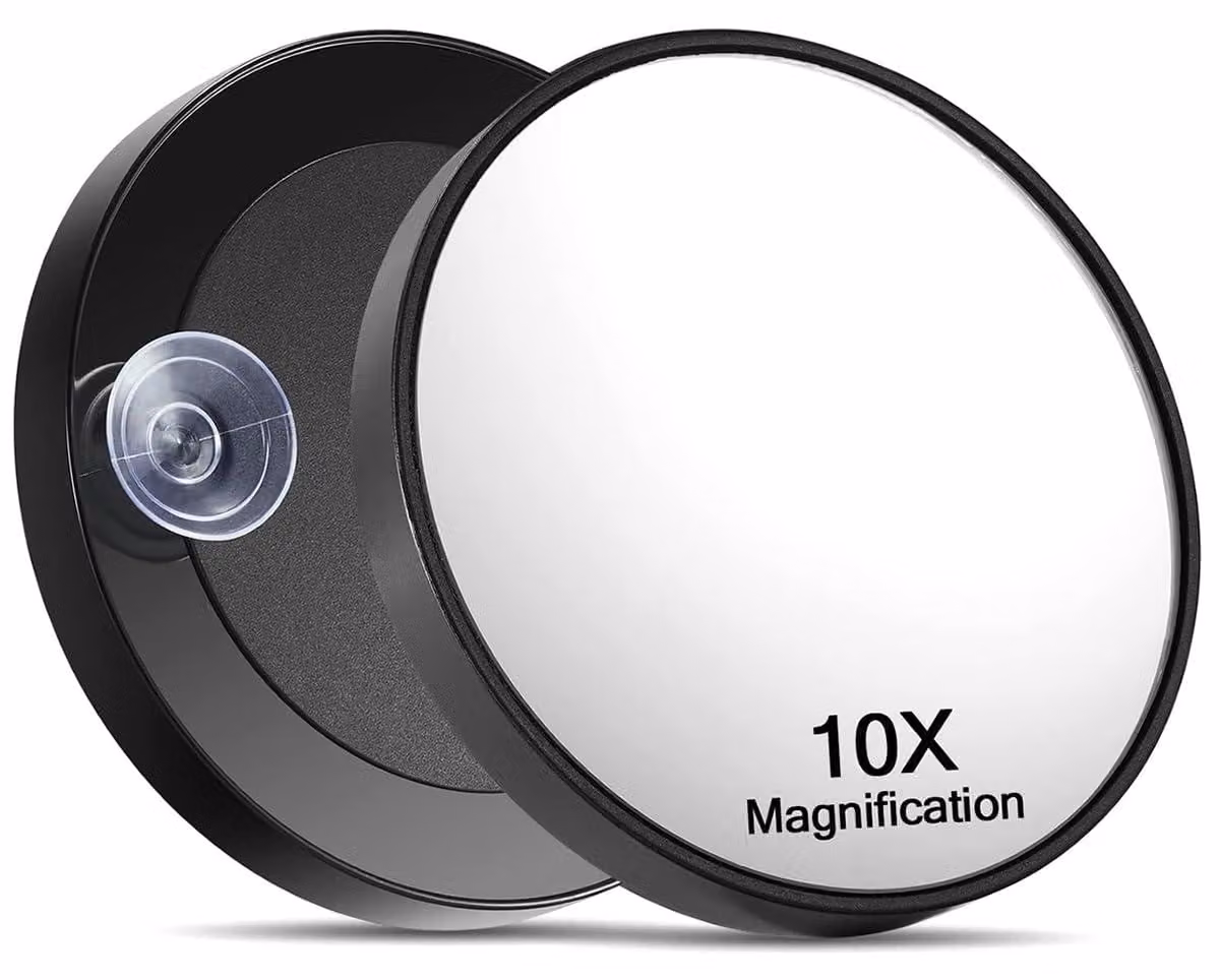 Specchio ingranditore con 10 volte di ingrandimento, diametro di 8,6 cm, dotato di 2 ventose, ideale per la cura della pelle