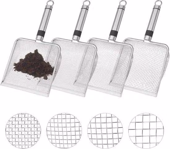 Set di 4 setacci da giardino in acciaio inossidabile Unyqoos® – maglie da 2 / 2,8 / 3,8 / 5 mm, setacci in metallo robusti per terra, compost, ghiaia e semi