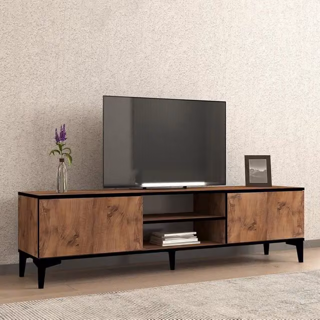 Fonni, Mobile Porta tv un Ripiano, 180x40x50h cm Marrone Rovere