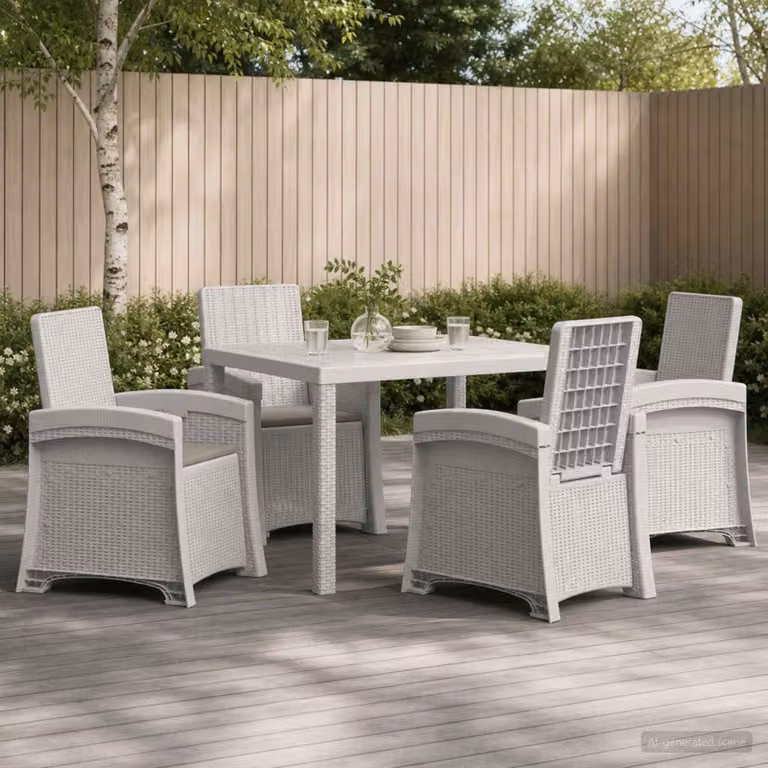 vidaXL Set da Pranzo per Giardino Moderno in Polyrattan, 5 Pezzi, Bianco e Grigio