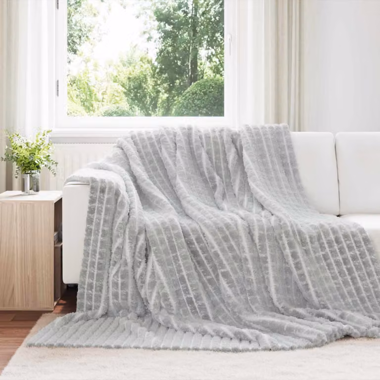 Coperta in pile a righe vidaXL Grigio L: 240 cm, P: 220 cm