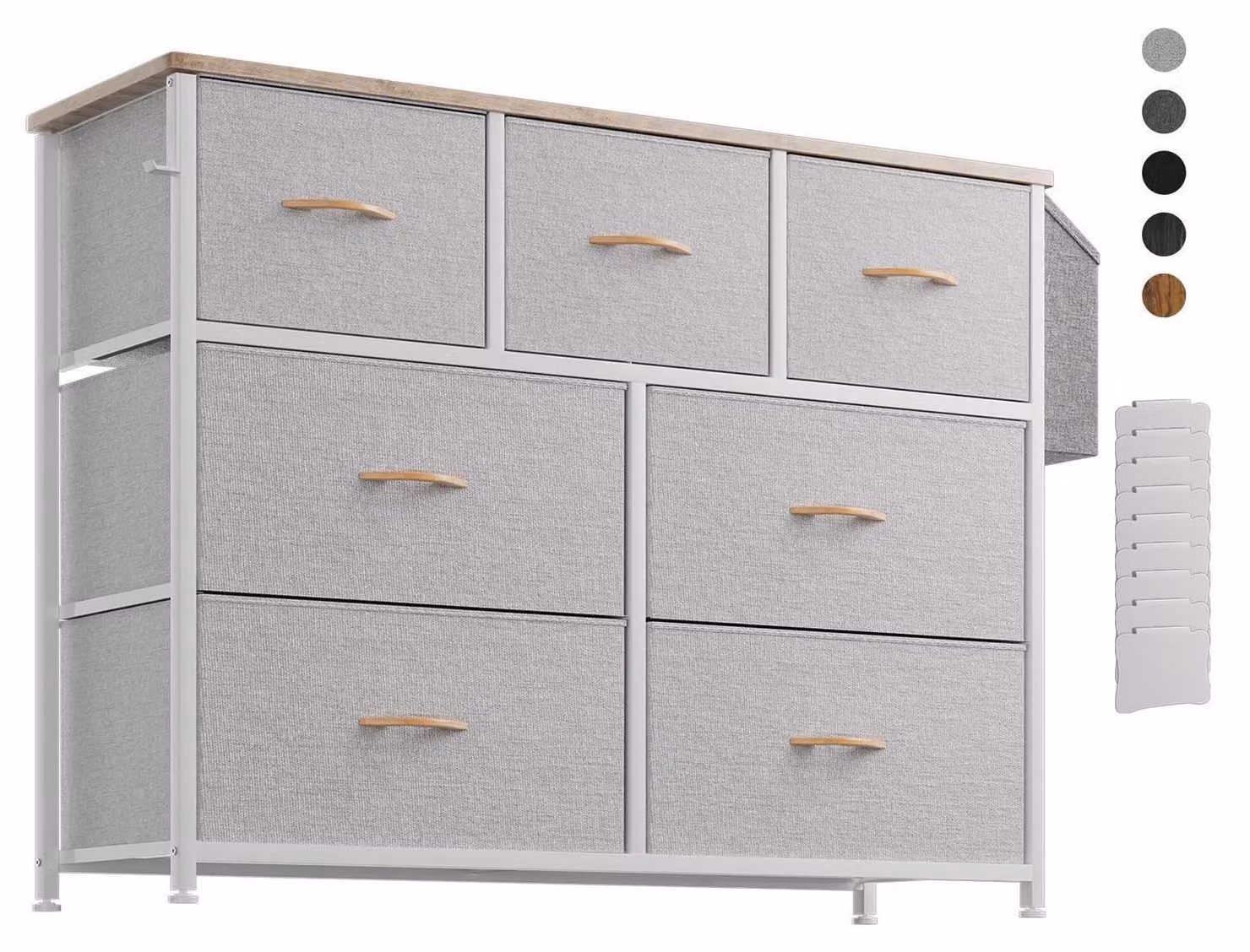 Comodino imbottito con 7 cassetti, colore grigio chiaro, dimensioni 100x30x78 cm