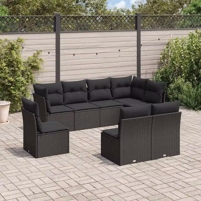 Set Divani da Giardino con Cuscini 8 pz Nero in Polyrattan 3217755