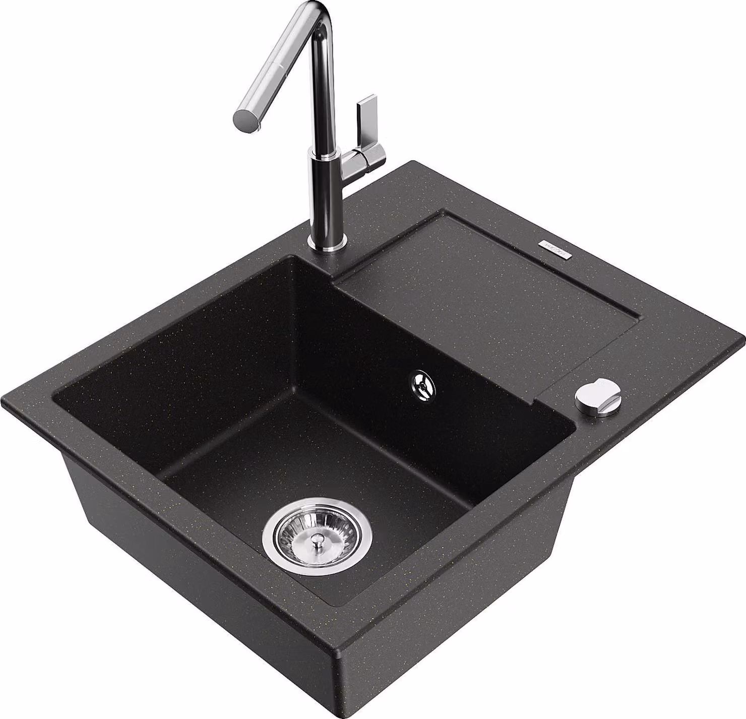 Mexen Enzo lavello in granito a 1 vasca con scolapiatti e rubinetto cucina Flora, nero/oro metallizzato - 6506-75-670401-00