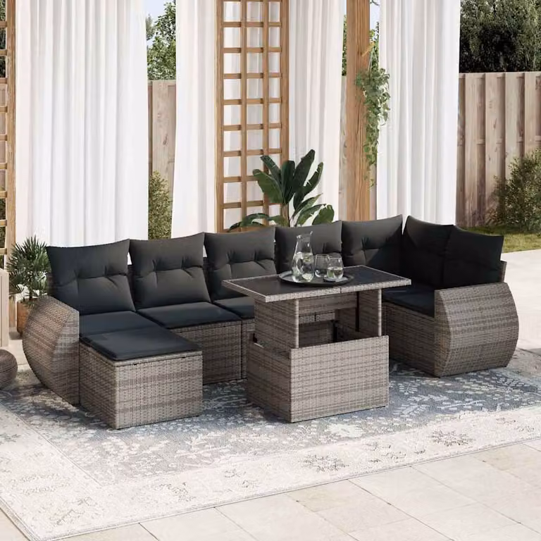 Maison Exclusive - Set da giardino 8 pezzi con cuscini grigio in polyrattan