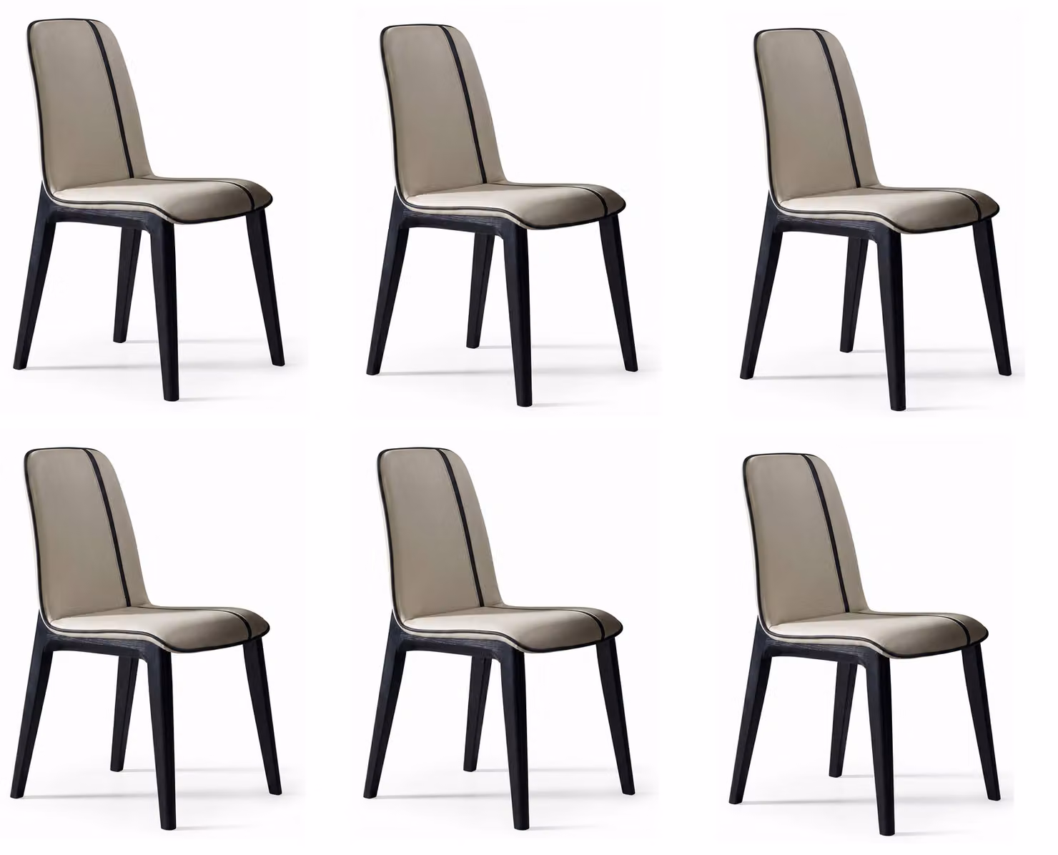Set di 6 sedie da pranzo di alta qualità, in ecopelle beige, dal design ergonomico