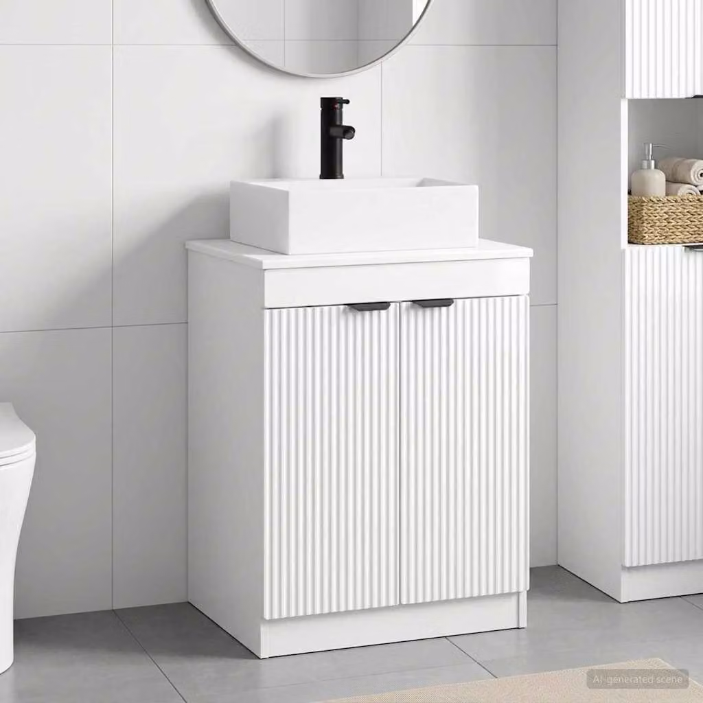 Set di mobili per il bagno moderno vidaXL in legno ingegnerizzato bianco lucido