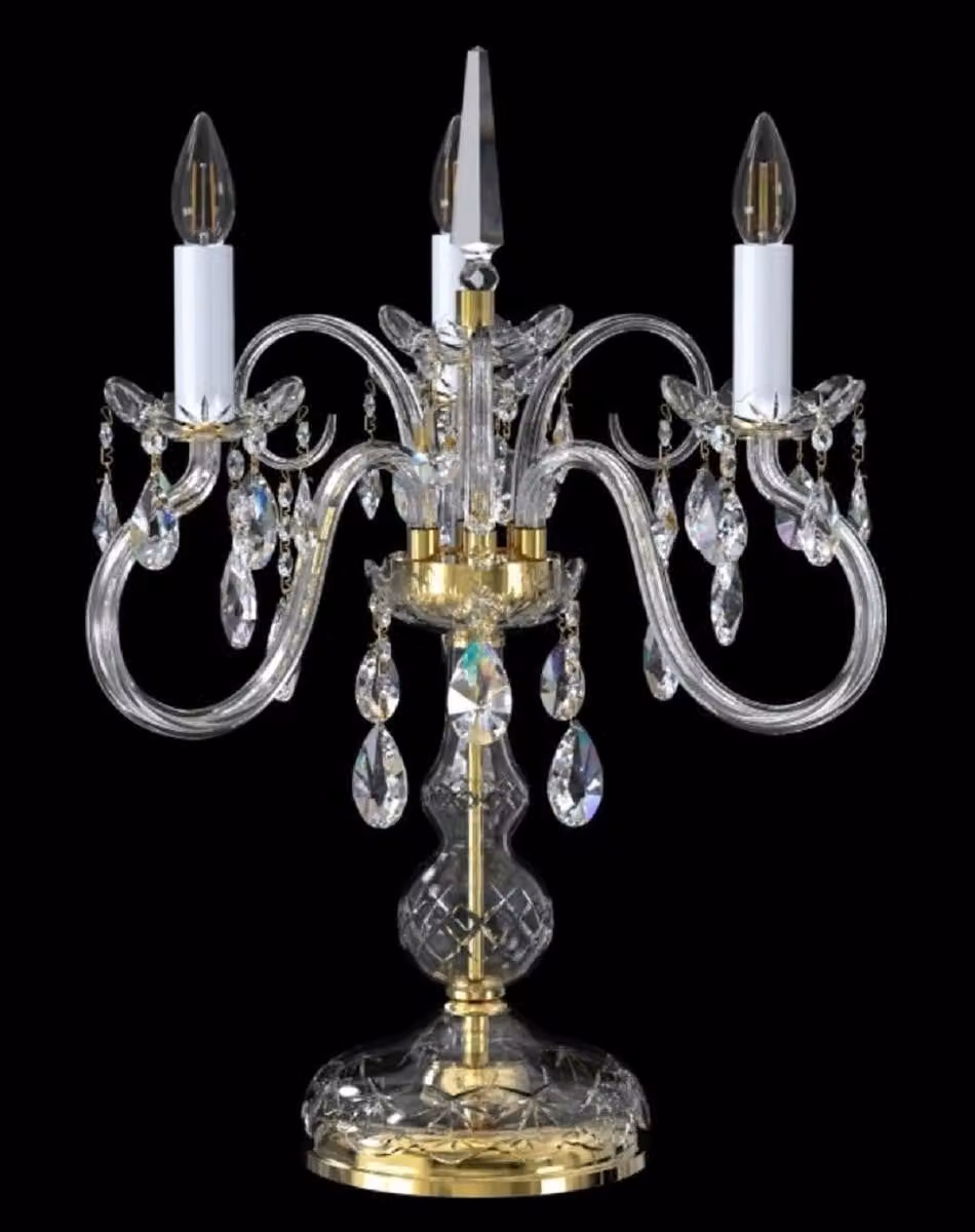 Casa Padrino lampada da tavolo barocca in cristallo oro/bianco Ø 49 x H. 62 cm - Magnifica lampada da tavolo con vetro di cristallo di Boemia - Lampade barocche in cristallo