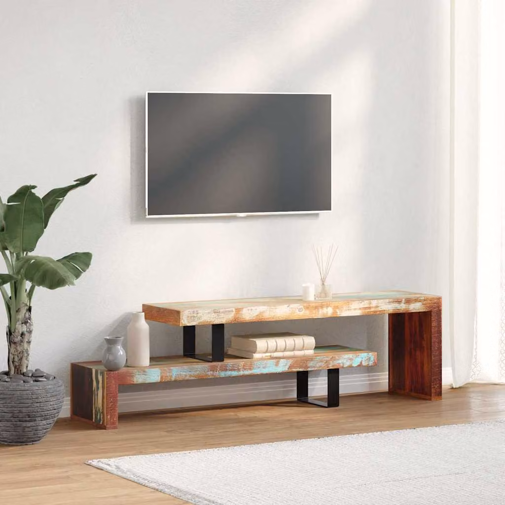 vidaXL Mobile Porta TV in Legno Massello di Recupero in Stile Rustico, Marrone Multicolore, L 117 x P 40 x H 30 cm