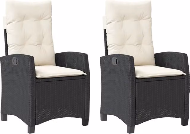 Sedie Reclinabili da Giardino 2 pz | Sedie da Esterno con Cuscini Nero Polyrattan