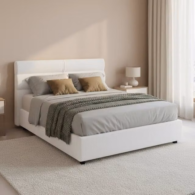 Letto Briona DMORA Piazza e Mezza con contenitore a sollevamento, Bianco, L: 120 cm x P: 200 cm