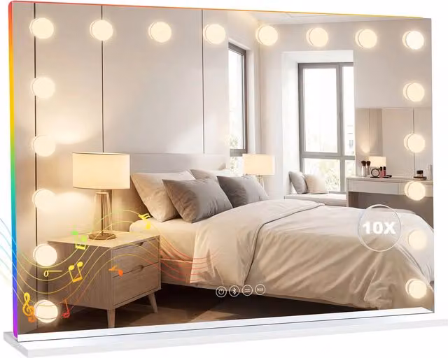 Specchio da Trucco Hollywood con 18 LED, RGB, Bluetooth ¨C Minimal ¨C Bianco
