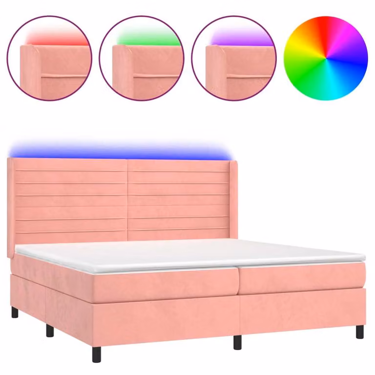 Letto a Molle con Materasso e LED Rosa 200x200 cm in Velluto