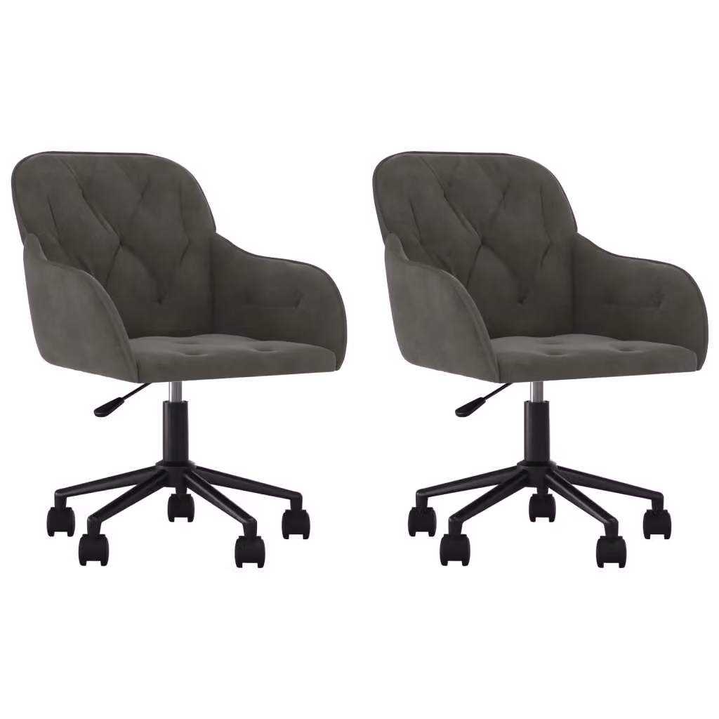 Set di 2 sedie da pranzo girevoli vidaXL in velluto grigio con base in metallo e legno e ruote – 2