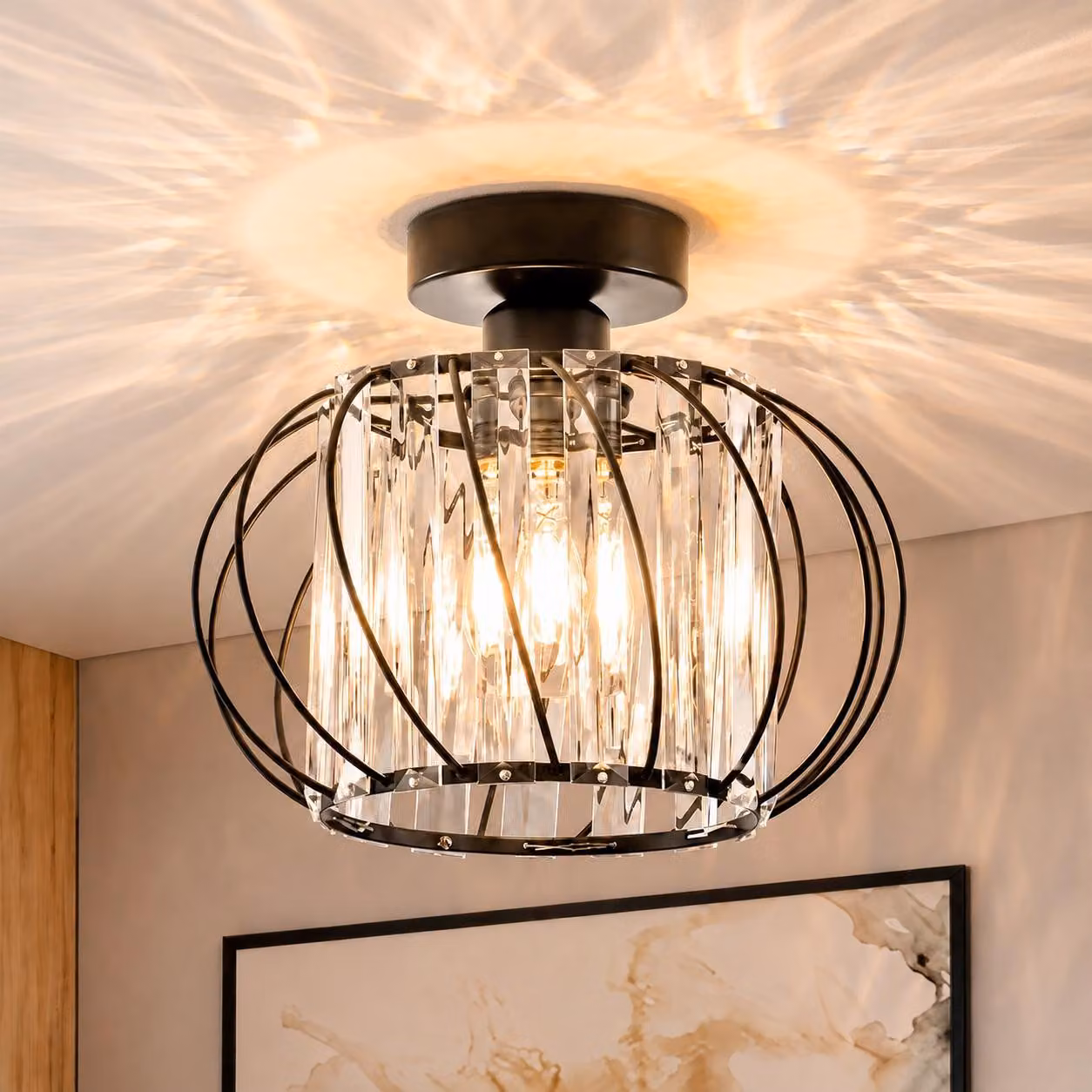 ZMH Lampada soffitto cristallo 25cm lampada soffitto metallo nero E27 luce corridoio illuminazione interna per cucina soggiorno hotel
